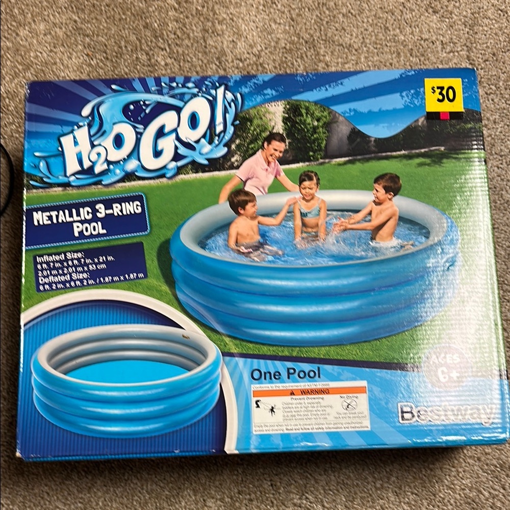 H2O GO! Blue Metallic 3-Ring Kids Pool